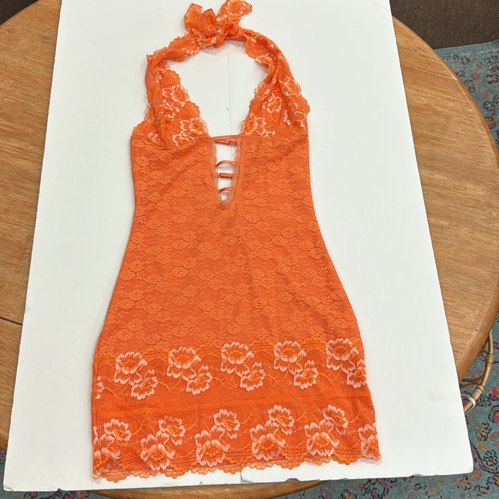 OUTCAST INDIA MINI DRESS TANGERINE NWT - Picture 8 of 12